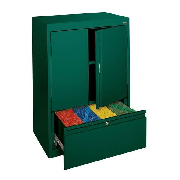 Sandusky System Series 30 in. W x 42 in. H x 18 in. D Counter Height Storage Cabinet with File Drawer in Forest Green