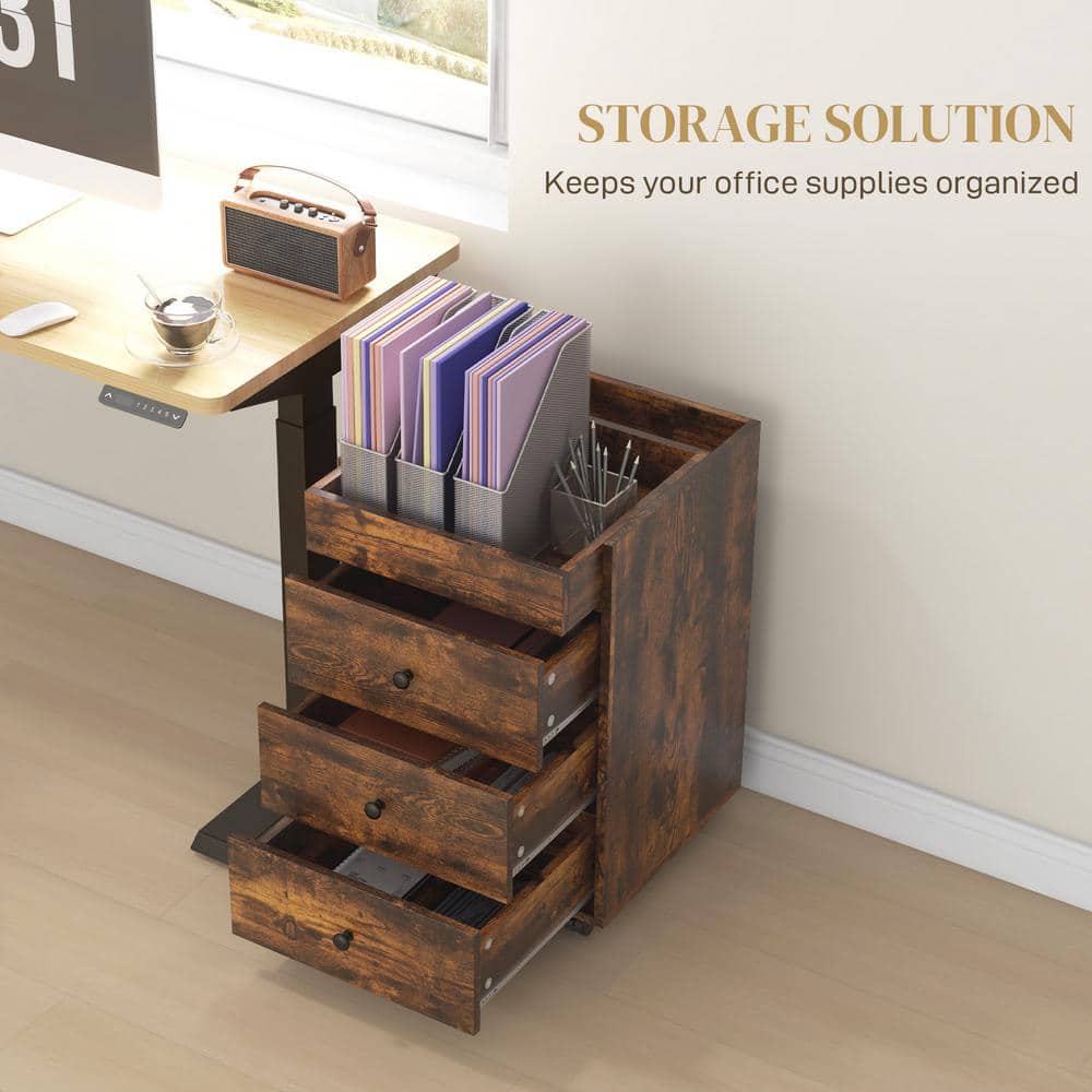 HOMCOM Brown 3-Drawer Mobile File Cabinet with Removable Tray