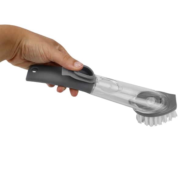 Home Basics Heavy-Duty Soap Dispensing Plastic Dish Brush with No Slip Grip  Handle, Grey HDC77552 - The Home Depot