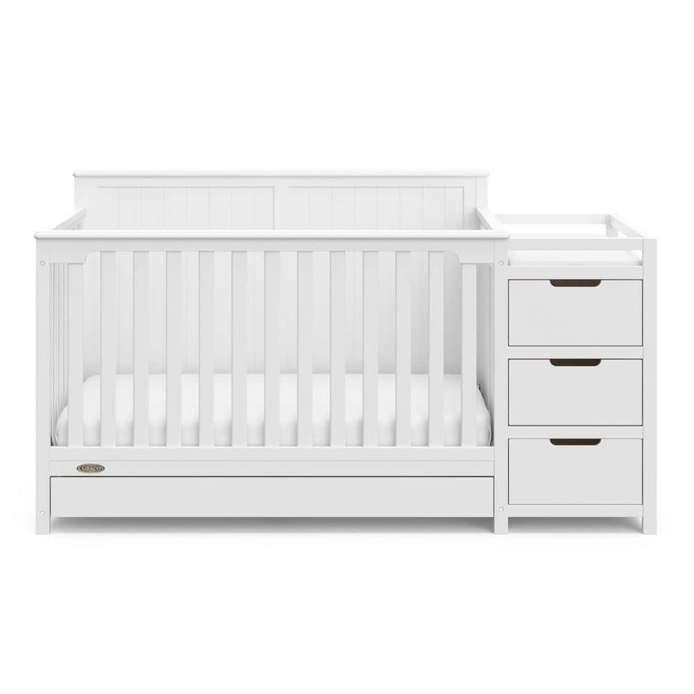 White 5-in-1 Convertible Crib and Changer with Drawer
