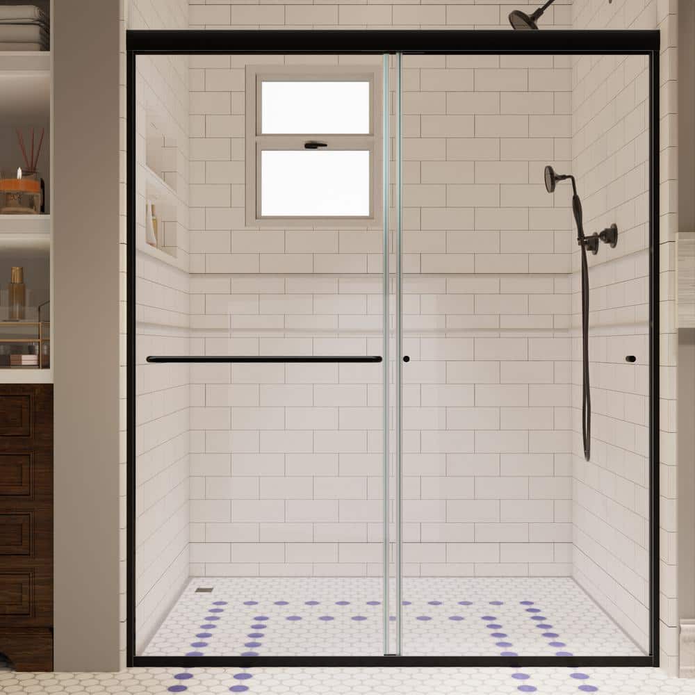 60 x 72 Matte Black Sliding Shower Door with Clear Glass