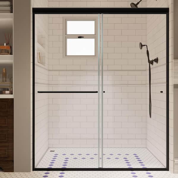 ES-DIY 56-60 in. W x 72 in. H Sliding Framed Shower Door in Matte Black with 1/4 in. (6 mm) Tempered Clear Glass