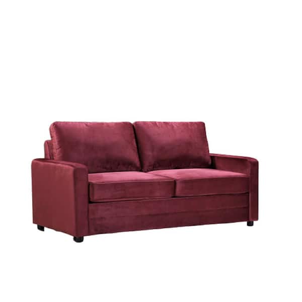 US Pride Furniture 61.5 in. Burgundy Velvet 2-Seater Twin Sleeper Sofa Bed with Removable Cushions S5598-H1 - The Home Depot