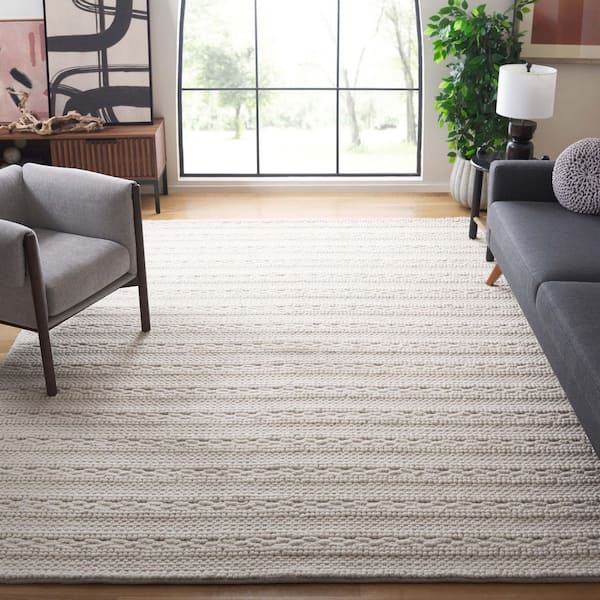 Natura 9 ft. x 12 ft. Ivory Solid High-Low Striped Area Rug