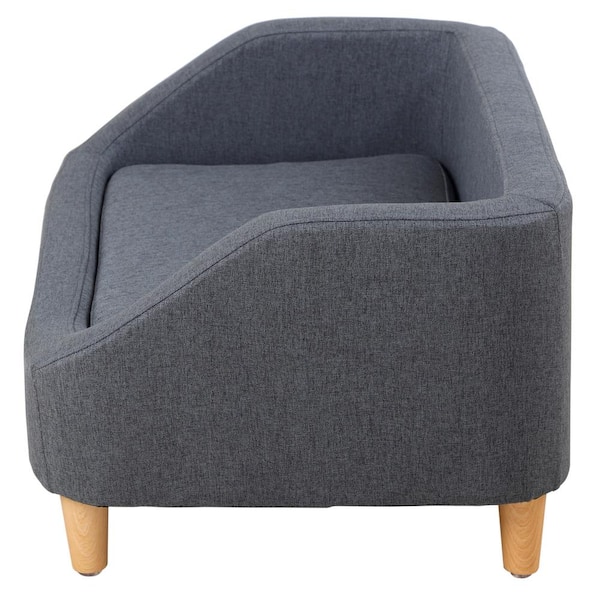 Classic Grey Wood Cat Sofa | Happy & Polly | Cute Rentro Cat Furniture | 17.1'' x 15.9'' x 16.5