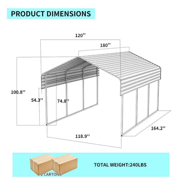 10 x 15 ft. Metal Carport with Enhanced Base and Galvanized Steel Roof, Heavy Duty Outdoor Garage Car Shelter