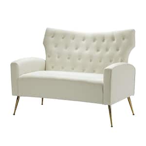 Brion 48 in. Ivory Contemporary Velvet 2-Seats Loveseat with Tufted Back and Metal Legs