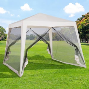 10 ft. x 10 ft x 7.75 ft. H Folding Steel Frame Slant Screen Sun Canopy Tent w/ Mesh Sidewalls & UV Protection, White
