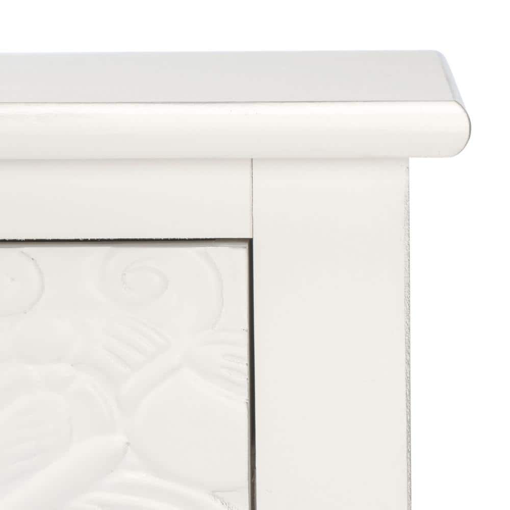 Distressed White Carved Wood Hallway Table with Storage