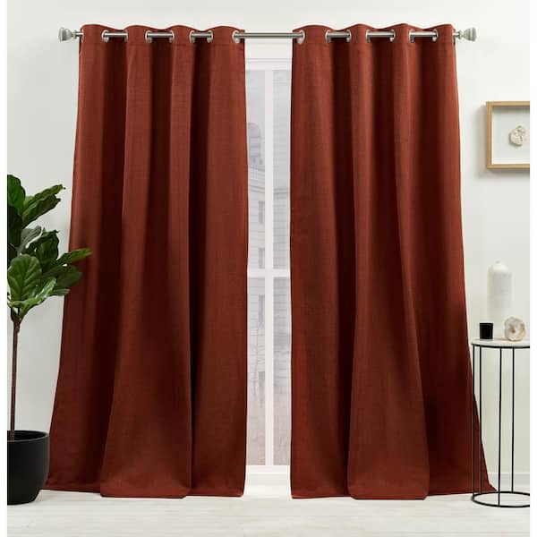 NICOLE MILLER NEW YORK Sawyer Brick Red Solid Light Filtering Grommet Top Curtain, 52 in. W x 63 in. L (Set of 2)