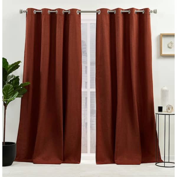 NICOLE MILLER NEW YORK Sawyer Brick Red Solid Light Filtering Grommet Top Curtain, 52 in. W x 84 in. L (Set of 2)