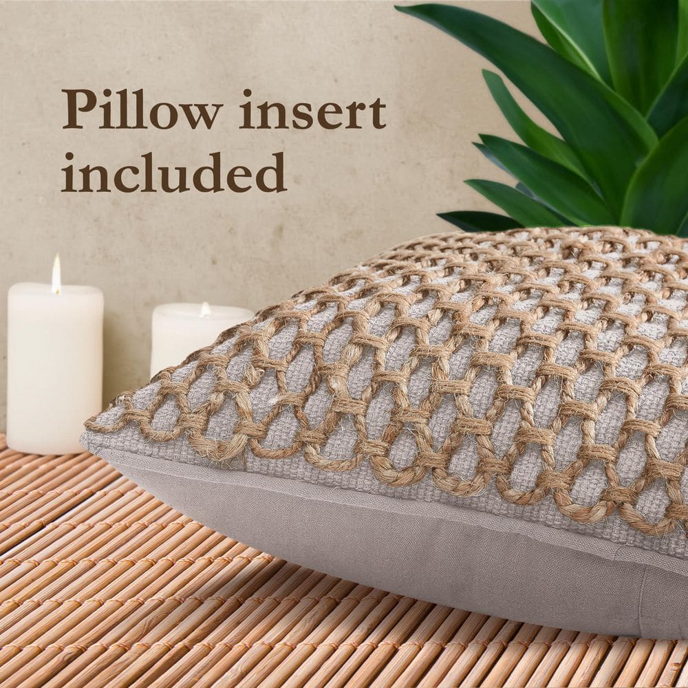 Jada 20'' Gray and Natural Woven Cotton and Jute Pillow
