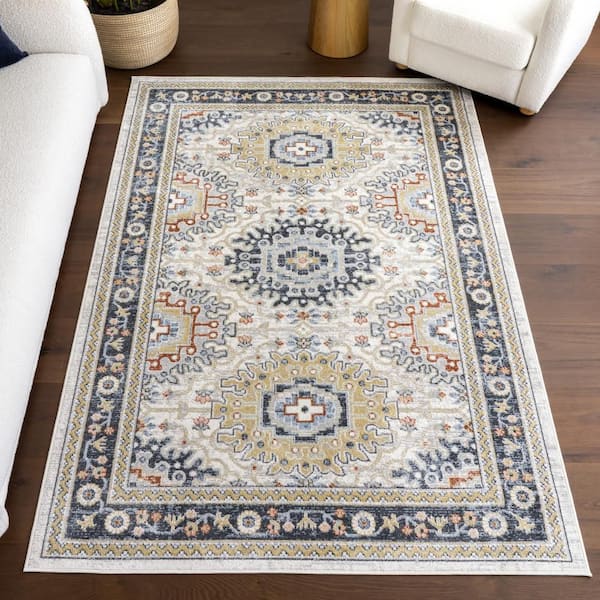 Madilyn Medallion Washable Blue 5 ft. x 7.6 ft. Indoor Area Rug