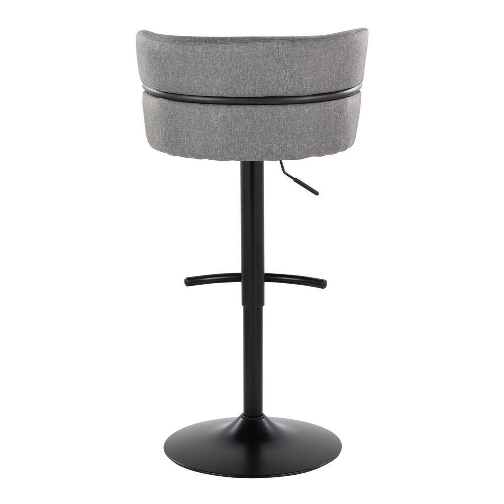 Set of 2 Adjustable Light Gray Swivel Barstools with Black Metal Base