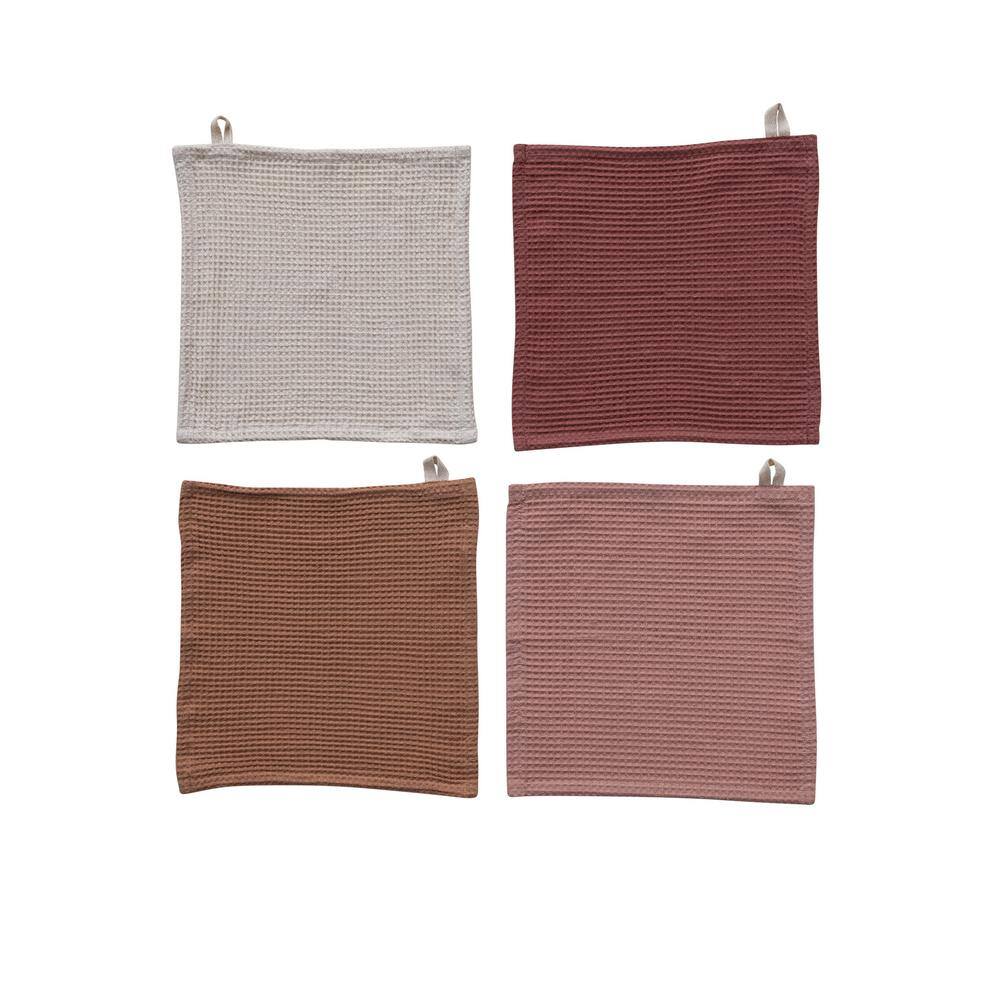 Multicolor Cotton and Linen Waffle Dish Cloth Set