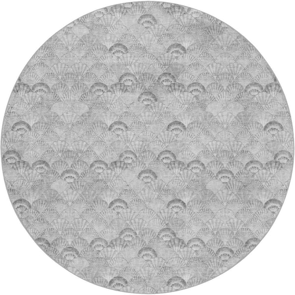 Dream Shag Premium Machine Washable Abstract ADS181 Gray 8 ft. x 8 ft. Round Rug