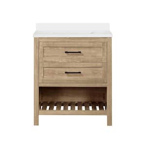 Autumn 30 in. W x 19 in. D x 34.5 in. H Single Sink Bath Vanity in Weathered Tan with White Engineered Stone Top