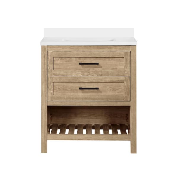 Autumn 30 in. Single Sink Weathered Tan Bath Vanity with White Engineered Stone Top (Assembled)