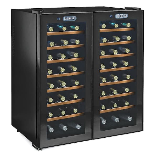 Wine Enthusiast Silent 48-Bottle Dual Zone Wine Cooler with Glass/Wood Shelves