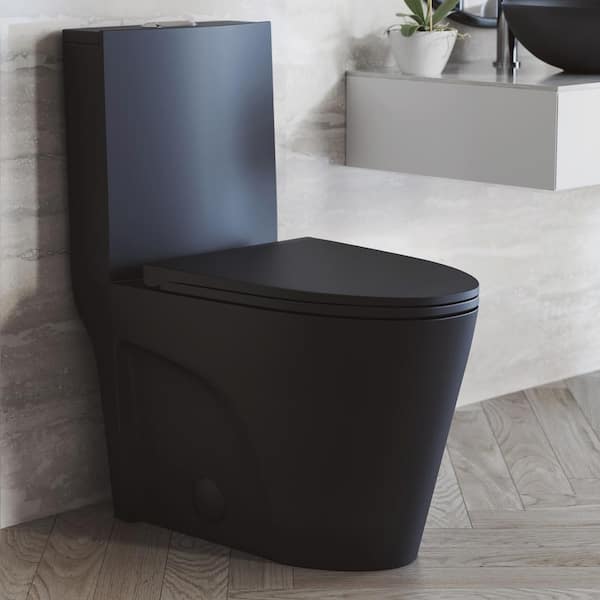 St. Tropez 10 in. Rough-In 1-piece 1.1/1.6 GPF Dual Flush Elongated Toilet in Matte Black Seat Included