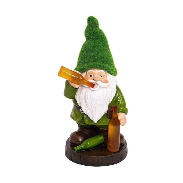 5 in. x 12 in. Green Resin Solar Gnome Garden Decor Garden Statue