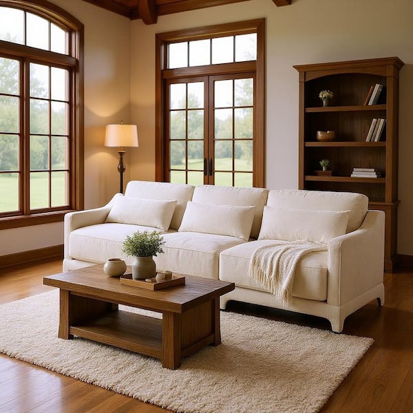 WBKZMS 105.9 in. Straight Arm 3-Piece Chenille Modular Sectional Sofa with Comfort and 3-Seater in Ivory White