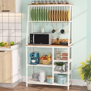 Kathleen White and Walnut Balers Rack with Hooks and 5-Tier Shelves