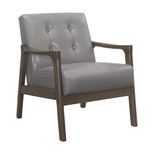 Benjara Gray and Brown Faux Leather Arm Chair with Attached Back and Loose Cushioned Seat