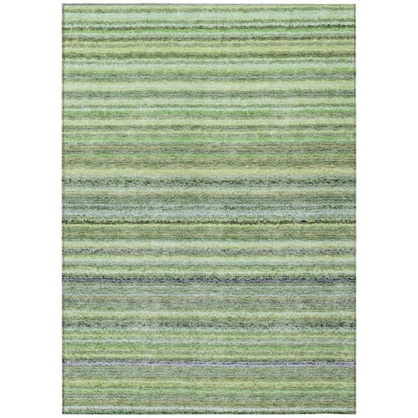 Artichoke Green, Olive Green 9 ft. x 12 ft. Woven Striped Polyester Rectangle Indoor / Outdoor Area Rug