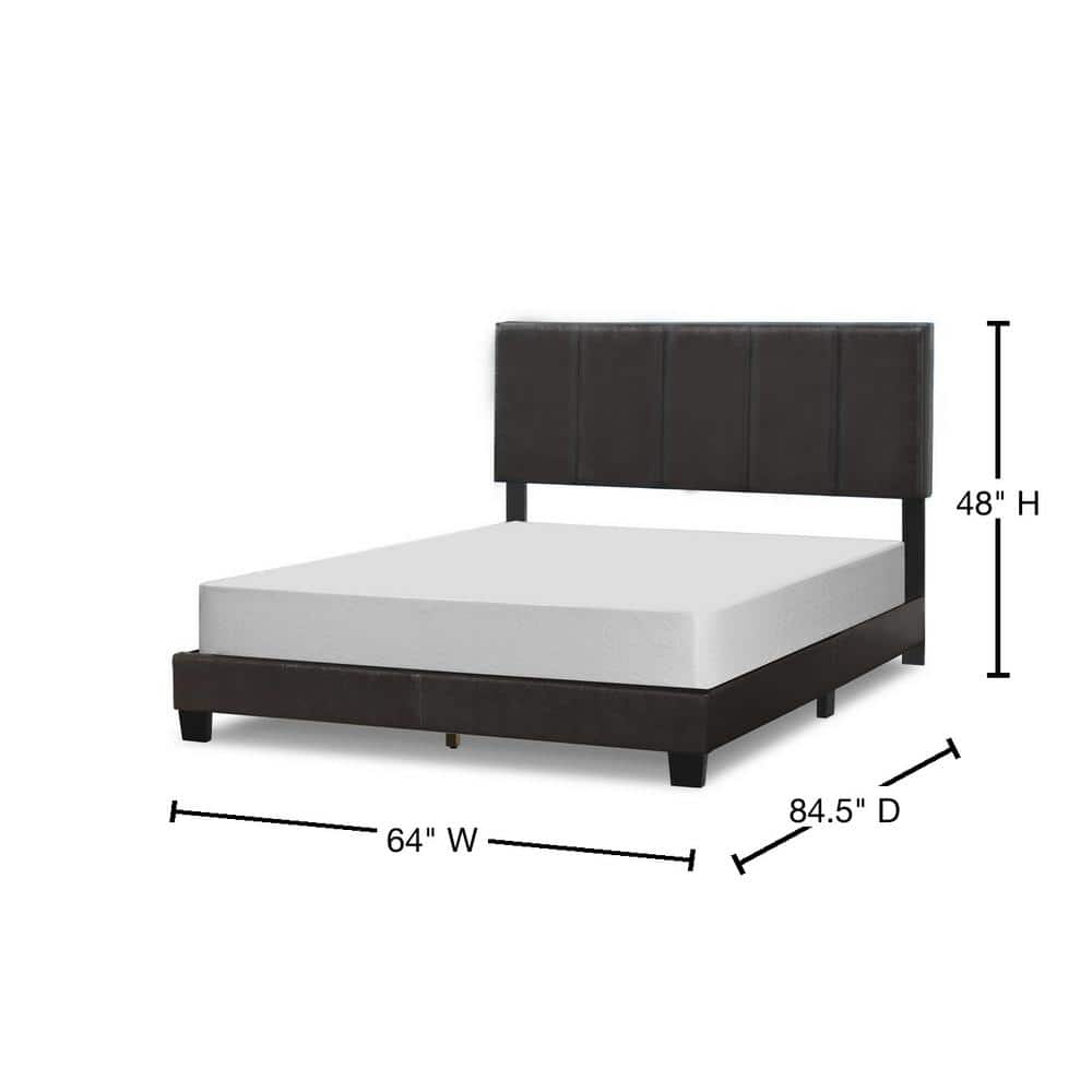 Arty Black Brown Faux Leather Queen Bed with Tufted Upholstery