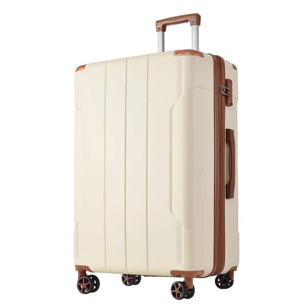 Polibi 20 in. White/Brown Hardshell Luggage Spinner Suitcase with TSA Lock Light-Weight (Single Luggage)