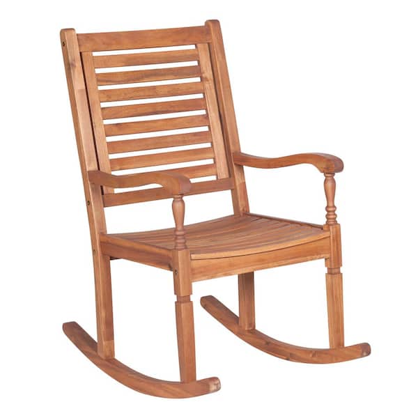 Walker Edison Montego Traditional Acacia Wood Slat Back Patio Rocking Chair Brown 42 Inch
