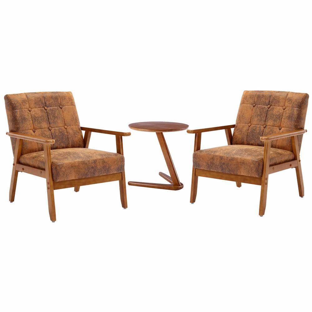 Modern Brown 3Pieces Faux Leather Upholstered Accent Chairs Set of 2