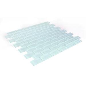Free Flow Brick Mosaic Glossy Light Blue 1 in. x 2 in. Glass Wall and Pool Tile (10 sq. ft./Case)