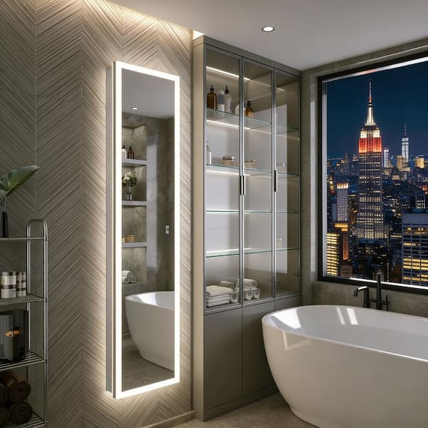 Hans 16 in. W x 70 in. H Rectangular Recessed or Surface-Mount Aluminum Bathroom Medicine Cabinet with Mirror