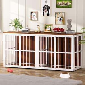 Wooden Dog Crate Furniture Dog Kennel Doghouse Accent Storage Cabinet with Divider