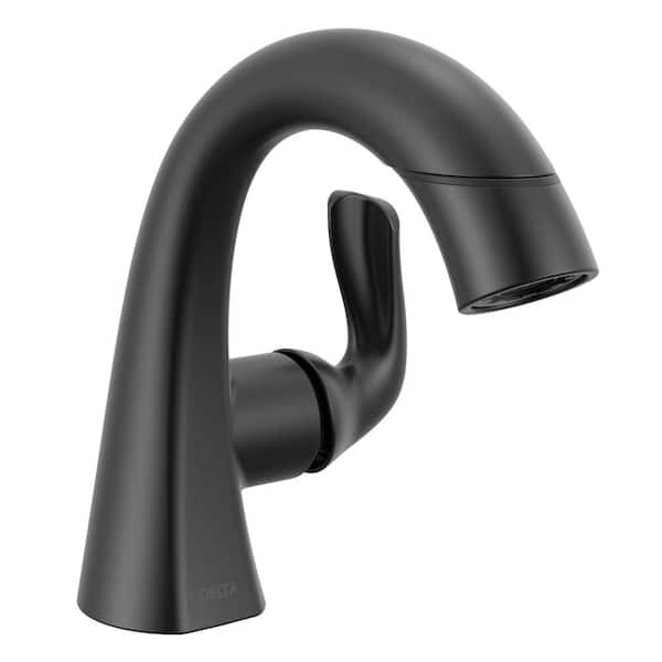 Delta Arvo Pull-Down Spout Single Handle Single Hole Bathroom Faucet Drain Kit Included in Matte Black