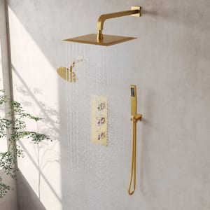 5-Spray Patterns 2.5 GPM 12, 6 in. Dual Shower Head Wall Mount Fixed Shower Head with Handheld In Brushed Gold