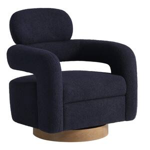 Bayville Modern 29 in. Wide Sherpa Fabric Barrel Accent Chair with 360° Swivel in Navy Blue