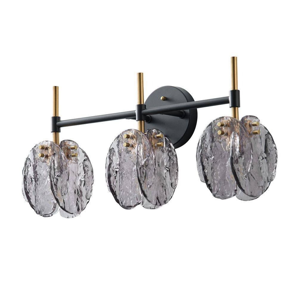 Modern 21.26 in. 3-Light Matte Black Vanity Light Over Mirror with Gray Textured Glass Shades price history on PriceWatchPro