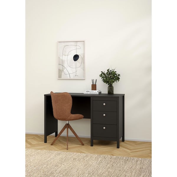 Madrid 47 in. Rectangular Black Matte Desk with 3 Storage Drawers
