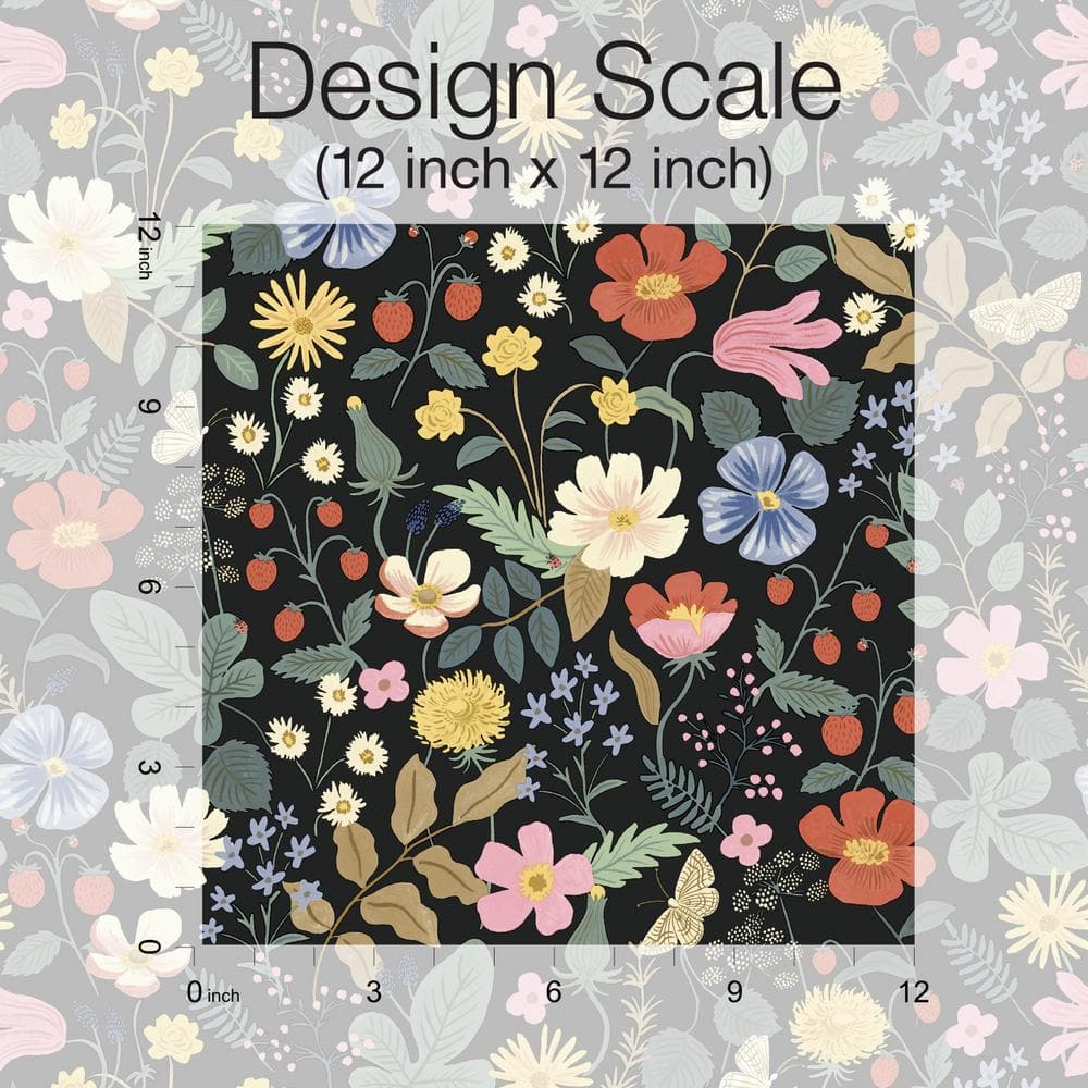 Black Floral Removable Washable Wallpaper Roll