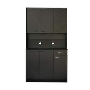 Black Wood Pantry Organizer Kitchen Cabinet with 6-Doors, 1-Open Shelves and 1-Drawer