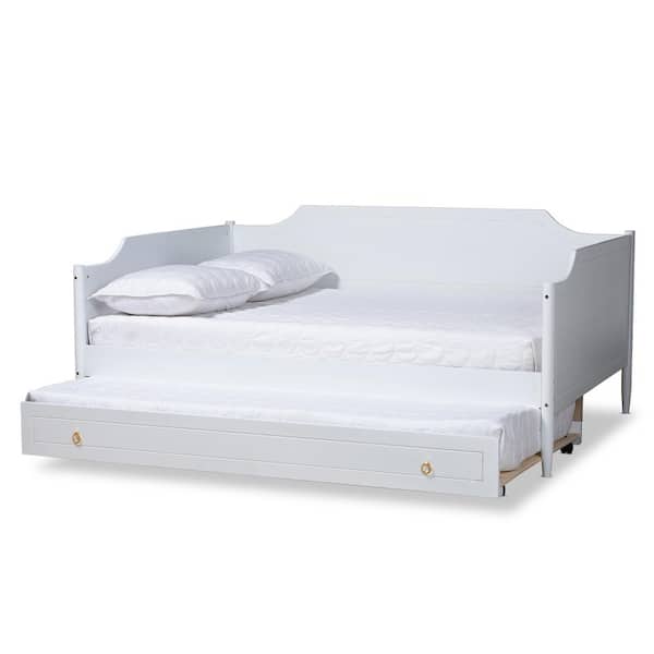 Baxton Studio Alya White Full Daybed, White Queen Trundle Bed