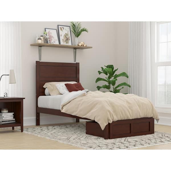 AFI NoHo Walnut Twin Extra Long Solid Wood Storage Platform Bed with Foot Drawer and Attachable USB Charger
