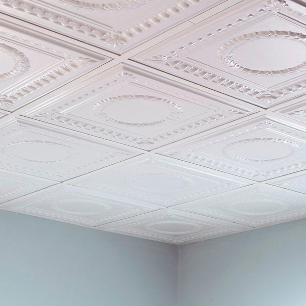 Fasade 2-ft x 2-ft Rosette Matte White PVC Drop Ceiling Tile (5-Pack, 20-sq ft / Case)