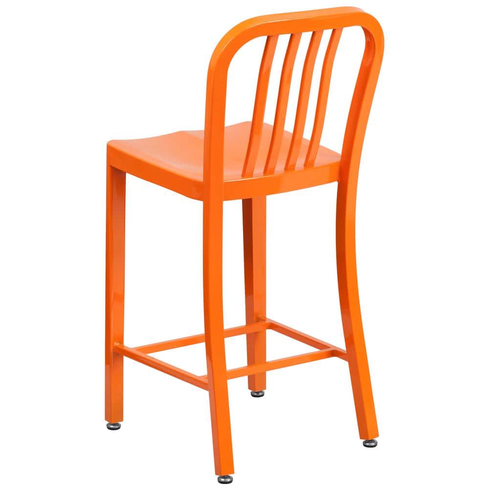 24" High Orange Metal Indoor-Outdoor Counter Height Stool