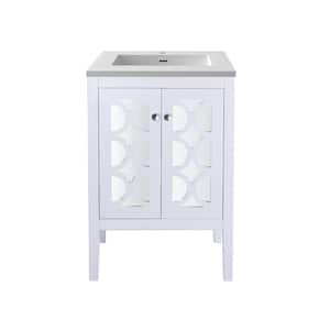 Mediterraneo 24 in. W x 22 in. D x 34.5 in. H Bathroom Vanity in White with Matte White Solid Surface Top