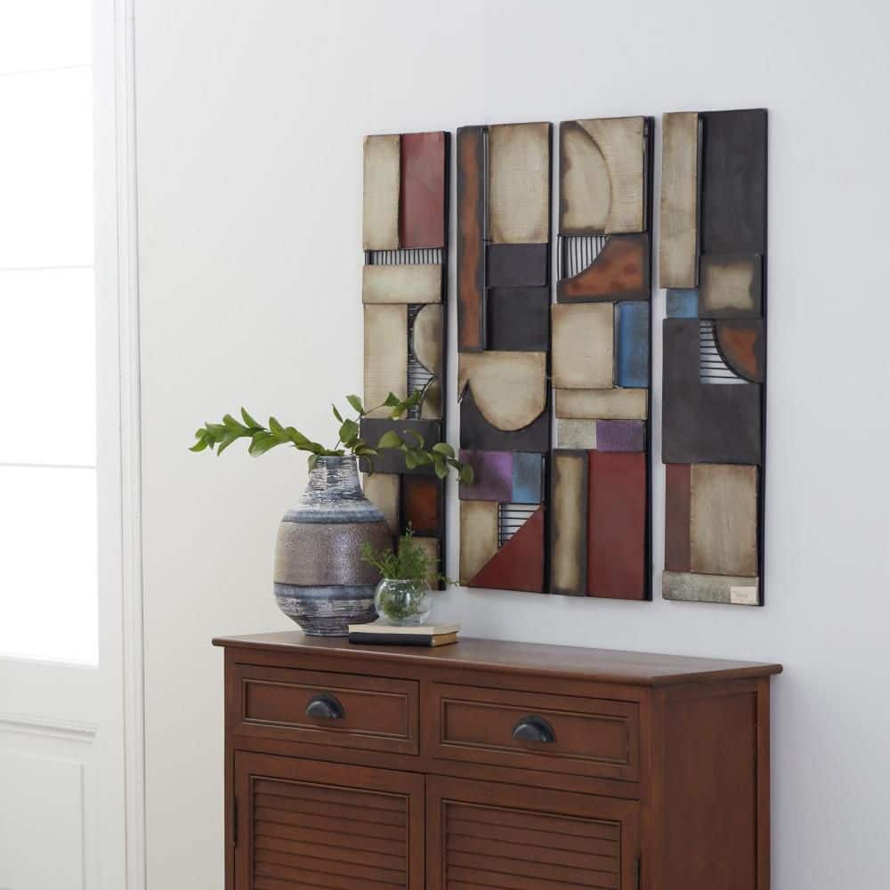 Gold and Multicolor Metal Geometric Wall Sculpture Set of 4