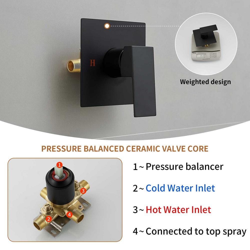 Matte Black Stainless Steel Square Rain Shower Faucet Set